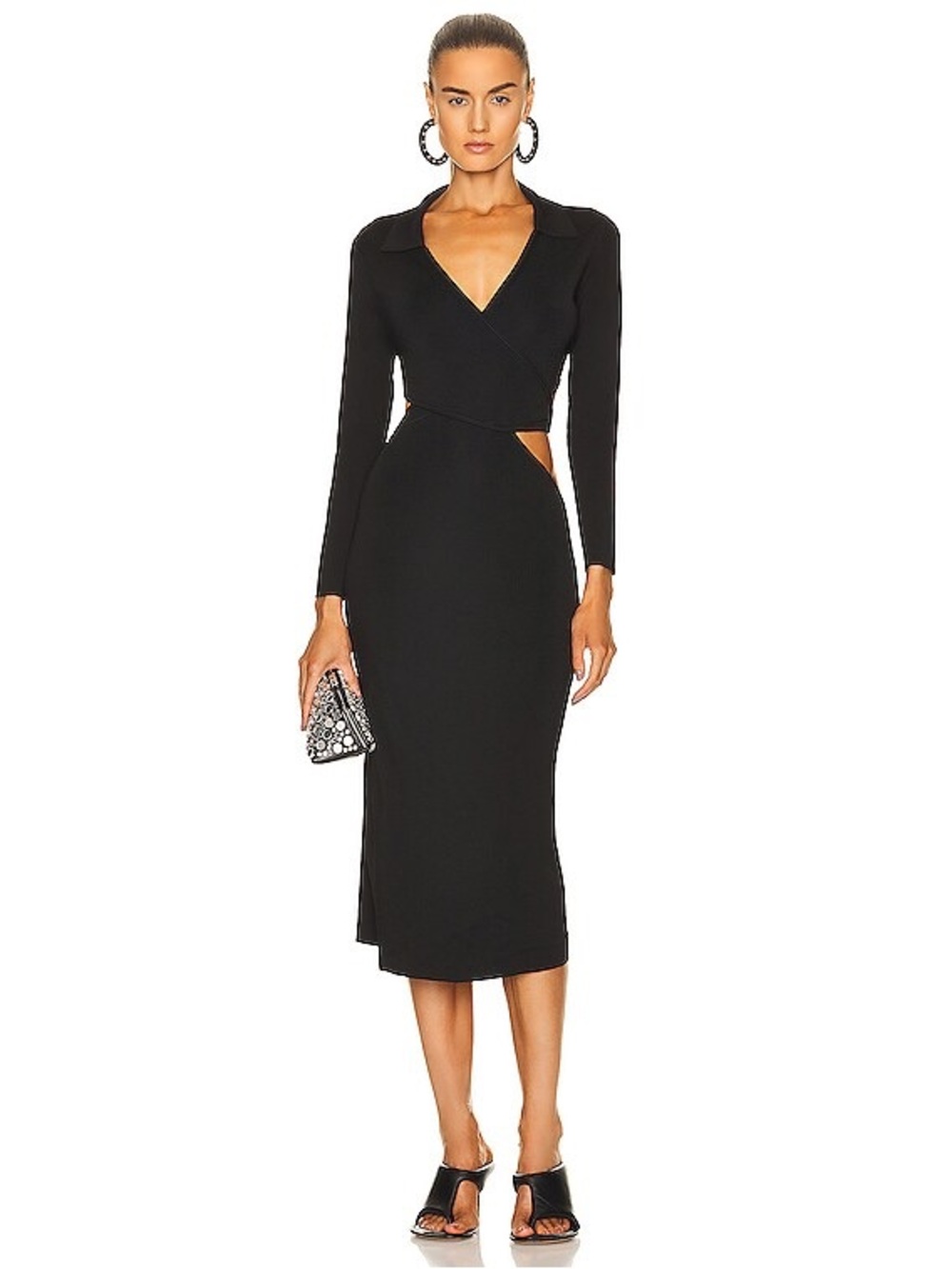 Cult Gaia Black Cristina Knit Cutout Wrap Midi Dress Sz L MSRP $498